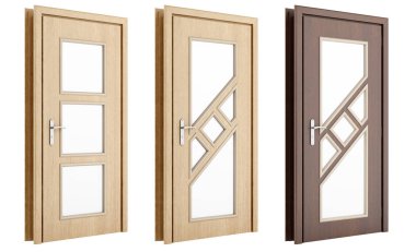 ahşap kapı beyaz arka plan üzerinde izole. 3D çizim