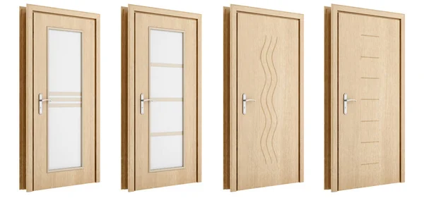 木製のドアは、白い背景で隔離。3 d イラストレーション — ストック写真