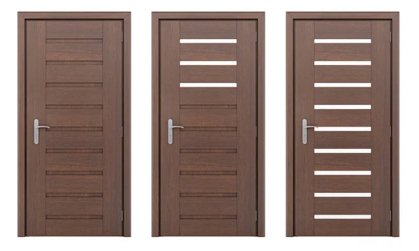 Dřevěné dveře izolované na bílém pozadí. 3D obrázek — Stock fotografie