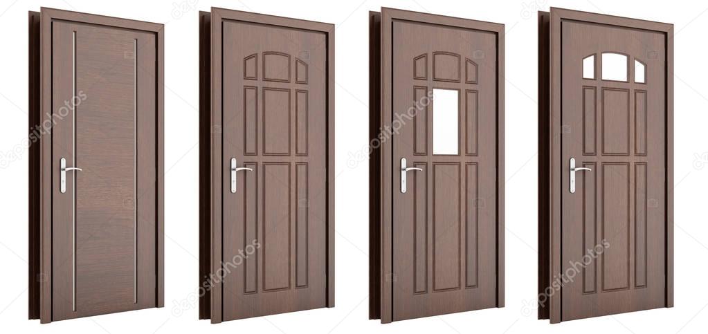 wooden door isolated on white background. 3d illustration