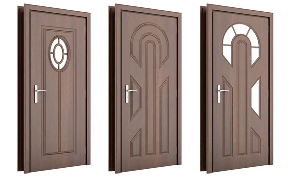 Drewniane drzwi na białym tle. ilustracja 3D — Zdjęcie stockowe