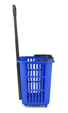 Beyaz arka plan üzerinde izole boş mavi alışveriş sepeti