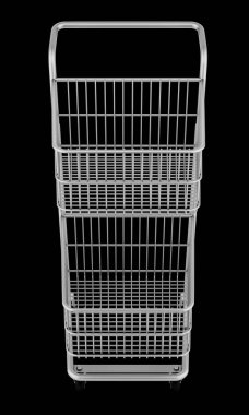 siyah arka plan üzerine izole boş alışveriş sepeti. 3D illustratio