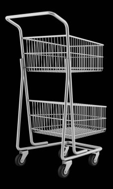 siyah arka plan üzerine izole boş alışveriş sepeti. 3D illustratio