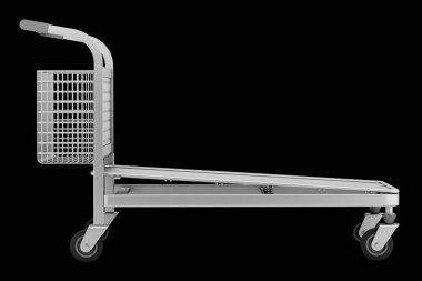 siyah arka plan üzerine izole boş büyük alışveriş sepeti. 3D illus