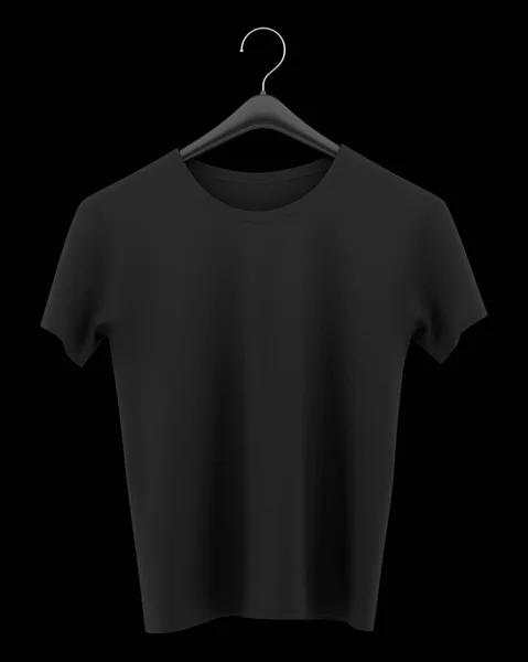 Czarny t-shirt na wieszak na ubrania na białym na czarnym tle. 3 — Zdjęcie stockowe