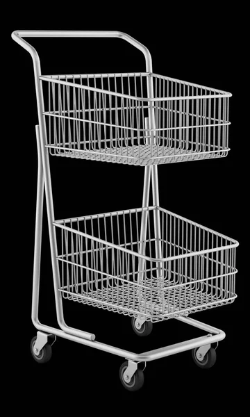 Empty shopping cart isolated on black background. 3d illustratio — Stock Photo, Image