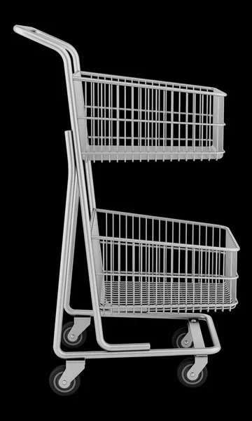 Coș de cumpărături gol izolat pe fundal negru. 3d ilustratio — Fotografie, imagine de stoc