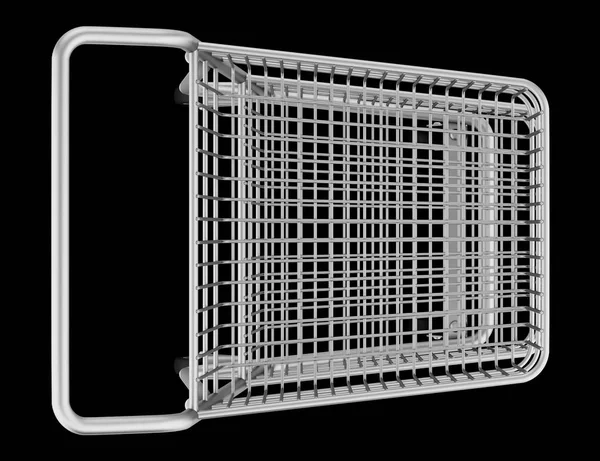 Pohled shora na prázdný nákupní vozík izolované na černém pozadí. 3D — Stock fotografie