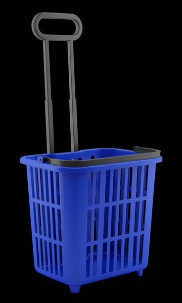 Empty blue shopping basket isolated on black background. 3d illu — Stock Photo, Image