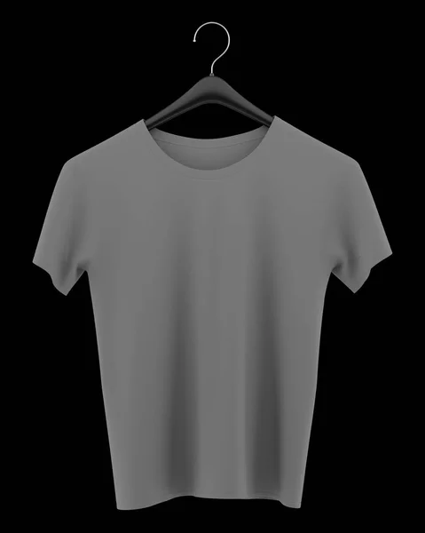 Szary t-shirt na wieszak na ubrania na białym na czarnym tle. 3D — Zdjęcie stockowe