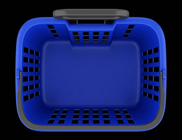 Vista superior da cesta de compras azul vazio isolado no backgro preto — Fotografia de Stock