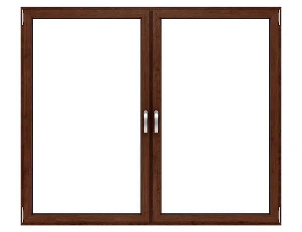 白色背景下的棕色木窗。3d 制作 — 图库照片