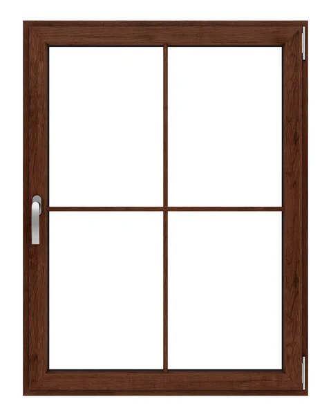 白い背景に分離された茶色の木製窓。3 d illustratio — ストック写真