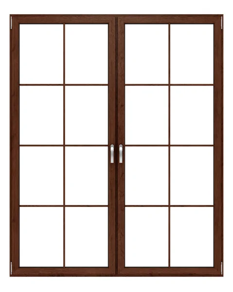 Brown wooden window isolated on white background. 3d illustratio — Stock Photo, Image