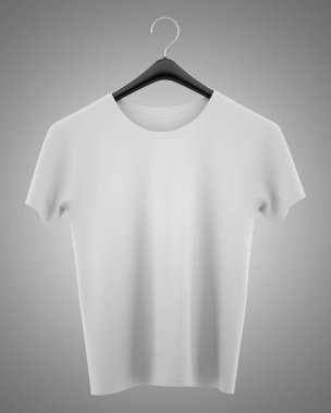 gri t-shirt gri arka plan üzerinde izole giyim askı üzerine. 3D 