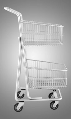gri arka plan üzerinde izole boş alışveriş sepeti. 3D çizim
