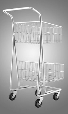 gri arka plan üzerinde izole boş alışveriş sepeti. 3D çizim