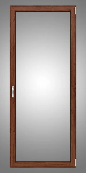 Hnědá dřevěná okna izolované na šedém pozadí. 3D obrázek — Stock fotografie