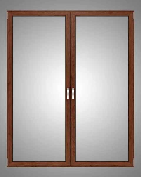 Brown wooden window isolated on gray background. 3d illustration — Stock Photo, Image