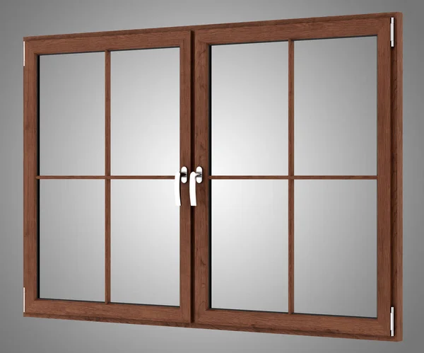 Brown wooden window isolated on gray background. 3d illustration — Stock Photo, Image