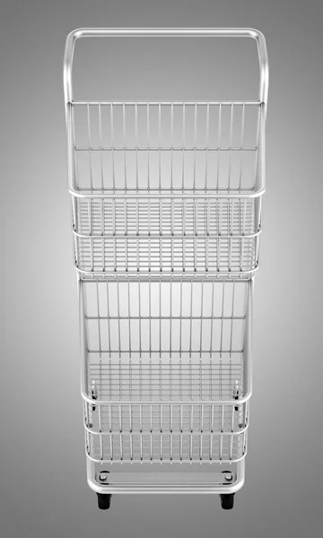 Порожній кошик для покупок ізольований на сірому фоні. 3d ілюстрація — стокове фото