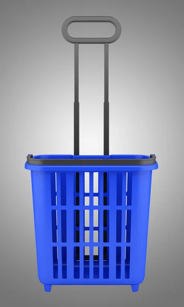 Empty blue shopping basket isolated on gray background. 3d illus — Stock Photo, Image