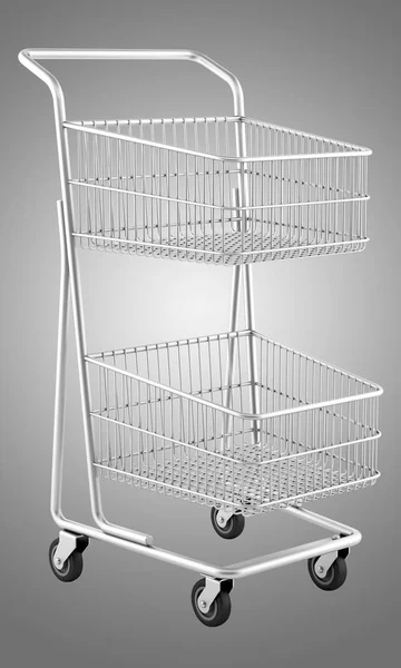 Empty shopping cart isolated on gray background. 3d illustration — Stock Photo, Image
