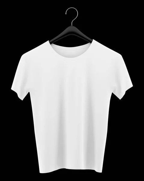 T-shirt na wieszak na ubrania na białym na czarnym tle. 3D pokazanego — Zdjęcie stockowe