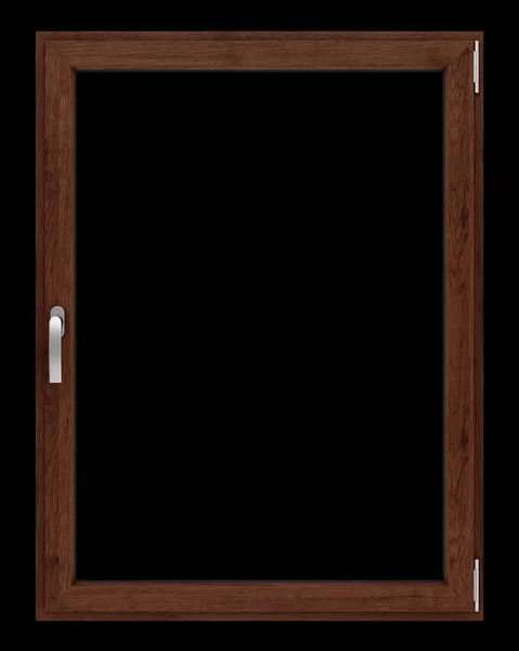 Коричневе дерев'яне вікно ізольоване на чорному тлі. 3d ілюстрація — стокове фото
