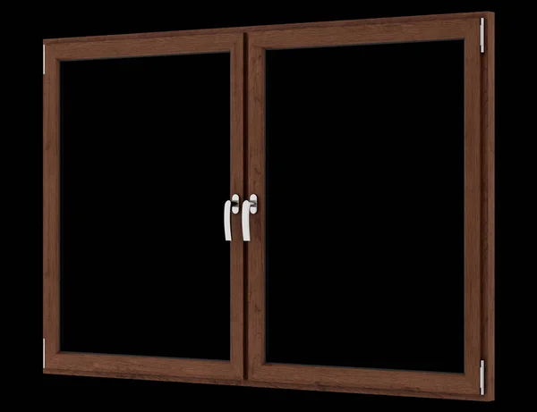 Καφέ ξύλινα παράθυρο που απομονώνονται σε μαύρο φόντο. 3D illustratio — Φωτογραφία Αρχείου
