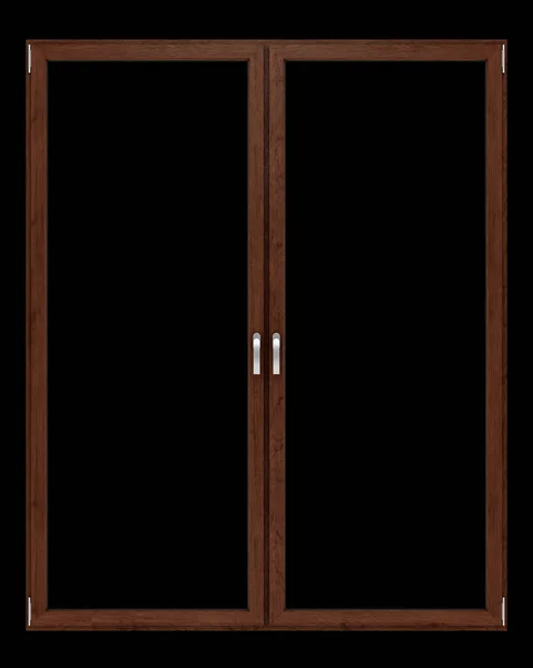 Brown wooden window isolated on black background. 3d illustratio — Stock Photo, Image