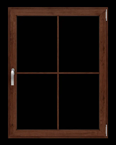 Коричневое деревянное окно изолировано на черном фоне. 3d illustratio — стоковое фото
