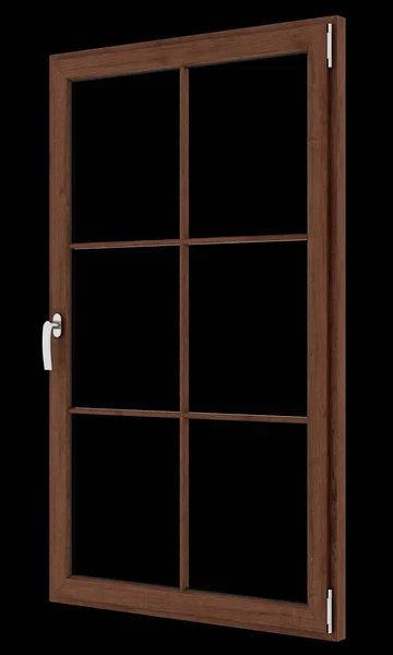 Коричневое деревянное окно изолировано на черном фоне. 3d illustratio — стоковое фото
