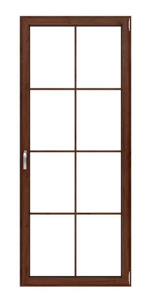 白色背景下的棕色木窗。3d 制作 — 图库照片