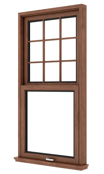 Hnědá dřevěná okna izolovaných na bílém pozadí. 3D illustratio — Stock fotografie