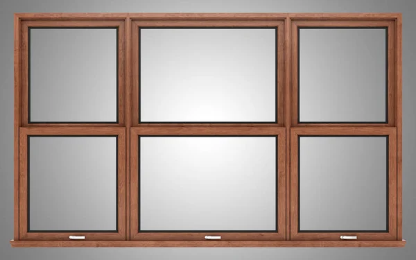 Brown wooden window isolated on gray background. 3d illustration — Stock Photo, Image