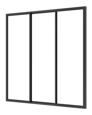 Beyaz arka plan üzerinde izole siyah metalik pencere. 3D illustrat