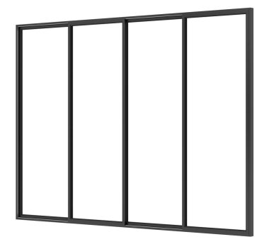 Beyaz arka plan üzerinde izole siyah metalik pencere. 3D illustrat