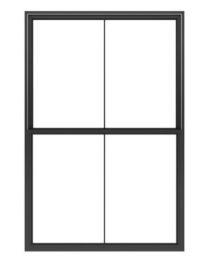 Beyaz arka plan üzerinde izole siyah metalik pencere. 3D illustrat