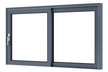Beyaz arka plan üzerinde izole metalik penceresini açın. 3D çizim