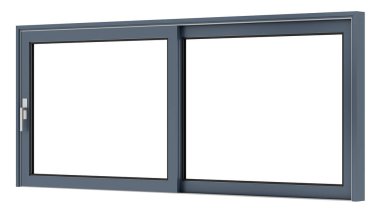Beyaz arka plan üzerinde izole metalik penceresini açın. 3D çizim
