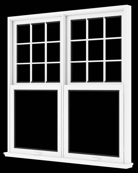 Okno, izolované na černém pozadí. 3D obrázek — Stock fotografie
