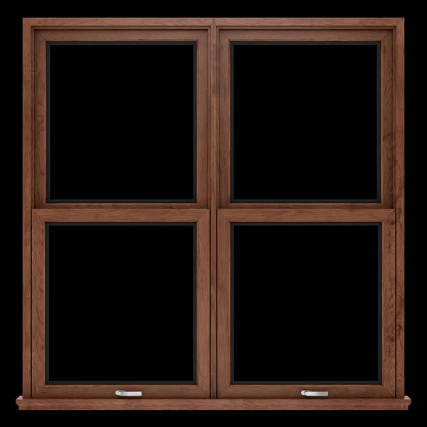 黒い背景に分離された茶色の木製窓。3 d illustratio — ストック写真
