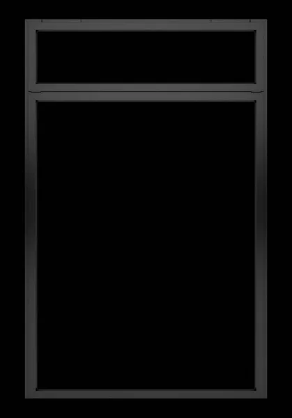 Zwart metalen venster geïsoleerd op zwarte achtergrond. 3D illustrat — Stockfoto