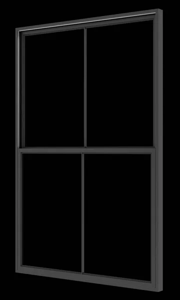 Ventana metálica negra aislada sobre fondo negro. Ilustración 3d — Foto de Stock