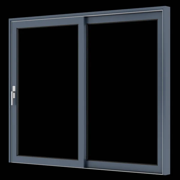 Kovové okno izolované na černém pozadí. 3D obrázek — Stock fotografie