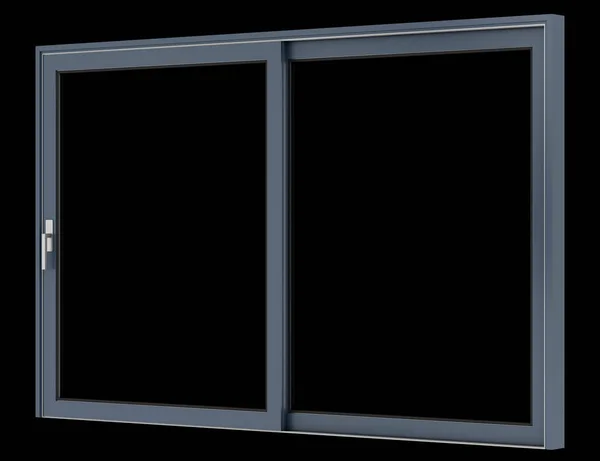 Metalen venster geïsoleerd op zwarte achtergrond. 3D illustratie — Stockfoto