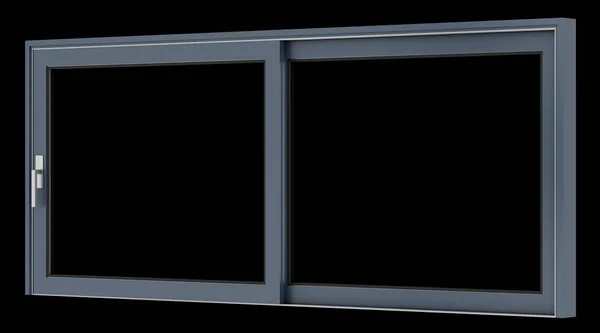 Metalliska fönster isolerade på svart bakgrund. 3D illustration — Stockfoto