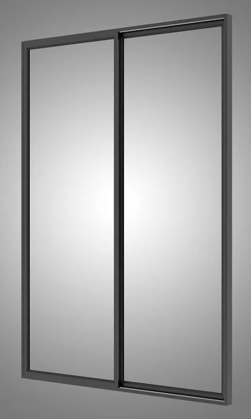 Zwart metalen venster geïsoleerd op een grijze achtergrond. 3D illustrati — Stockfoto